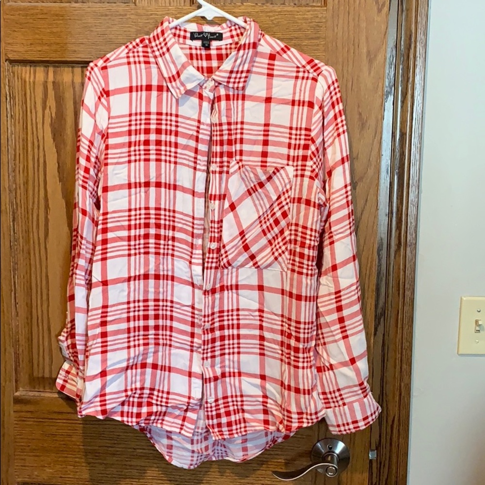 Red and white Striped Plaid shirt